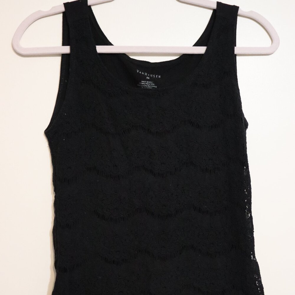 Van Heusen Lace Overlay Tank Top Black Size M